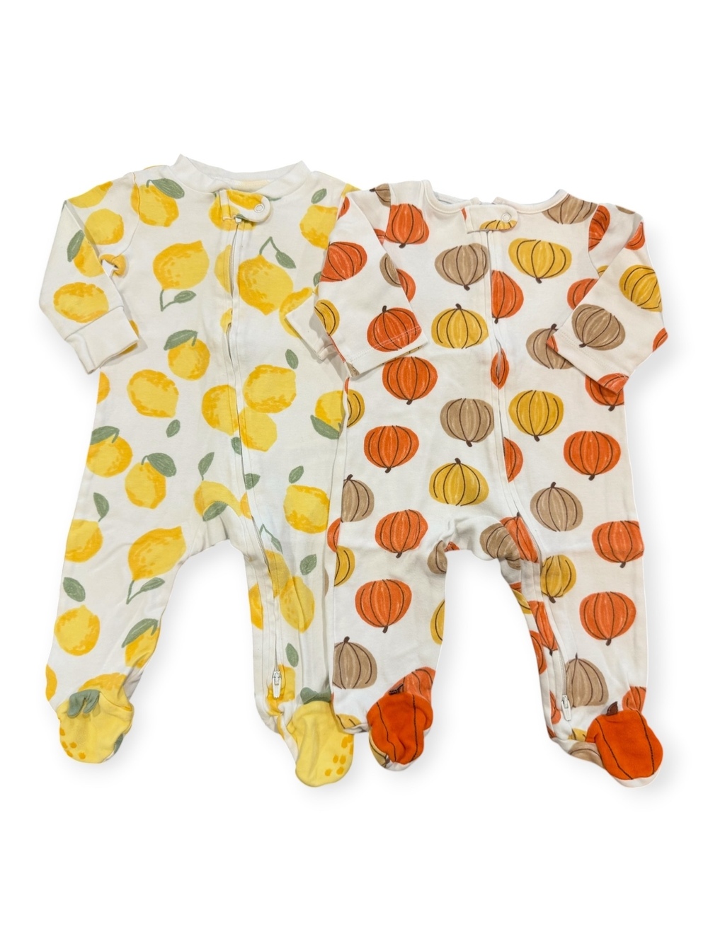 Carter's Baby Footed Pajamas 6M - Set of 2 with Lemon and Pumpkin Prints